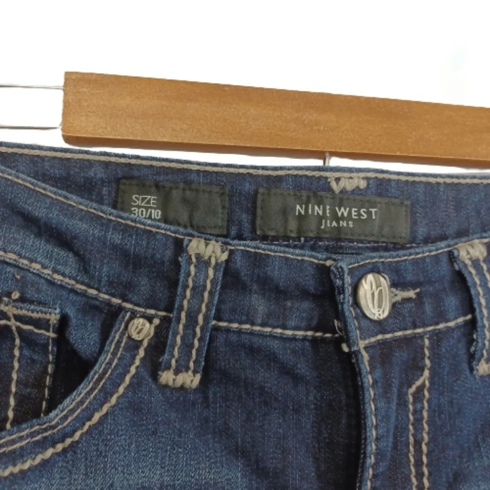 Nine West Cotton Bootcut Embellished Denim Blue Jean Pants
